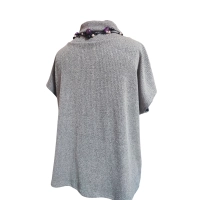 Sweterek Kimono damski z golfem - dzianina szary prążek